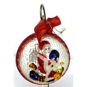 Waterford Christmas Ornament Santa Holding Globe Earth Toys Blown Glass 4" Vtg